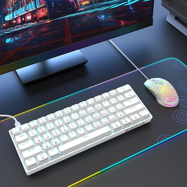 Механическая игровая клавиатура Dierya 60% с механическими переключателями Clicky, Type-C, 61 клавиша (раскладка США, QWERTY) белый - изображение 2