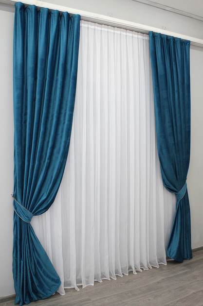 Комплект штор VR-Textil Велюр № 1085ш Морская бирюза 150х275 см 2 шт ...