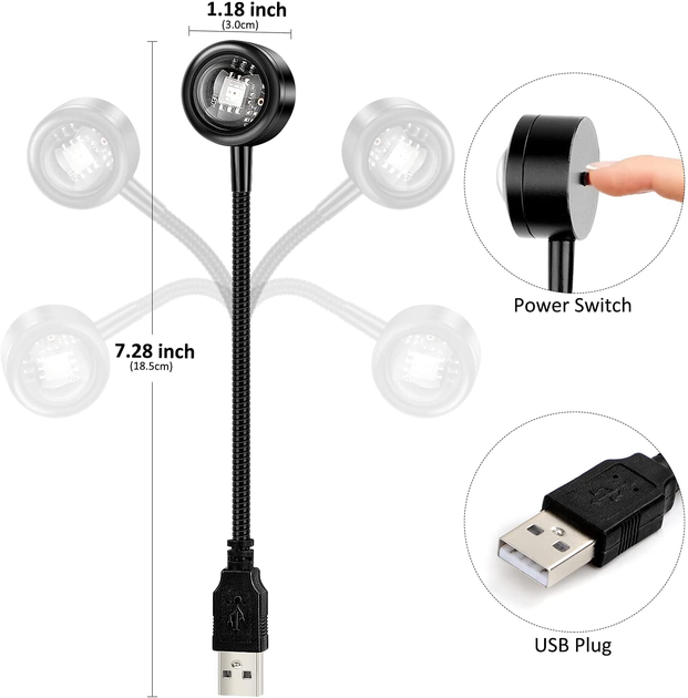 Світлодіодна атмосферна лампа захід сонця РГБ LED Sunset Lamp RGB проекційний світильник торшер на гнучкій ніжці 7 кольорів від USB - зображення 12