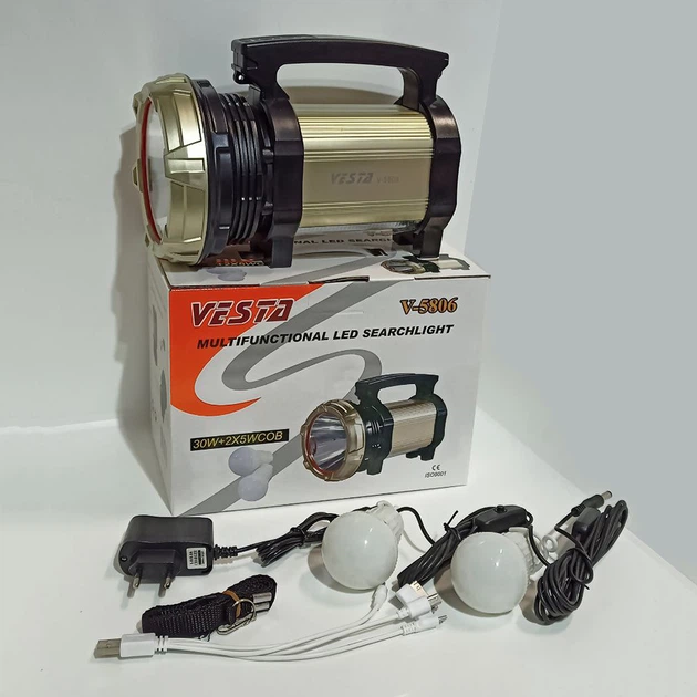 Ручной аварийный удобный фонарь Vesta V-5806 с двумя лампочками - изображение 4