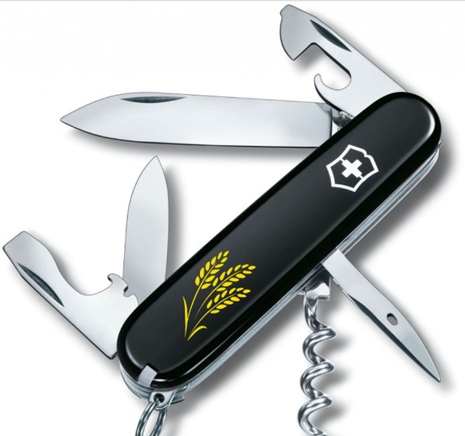 Складной швейцарский нож Victorinox SPARTAN ARMY (Vx13603.3_T1338u) 12 функций 91 мм черный емблема Колоски пшеницы - изображение 1