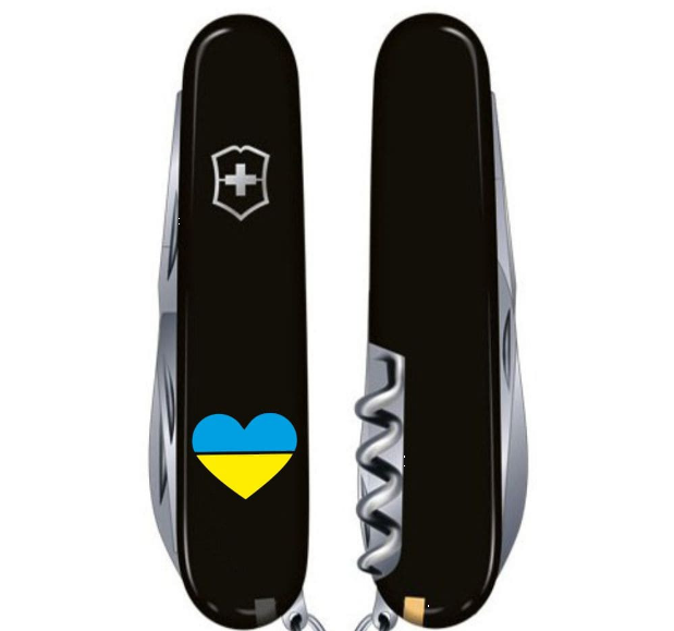 Складной швейцарский нож Victorinox SPARTAN ARMY (Vx13603.3_T1090u) 12 функций 91 мм черный емблема Сердце сине-желтое - изображение 2