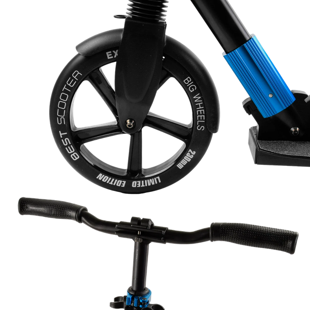 Самокат двухколесный с большими колесами и амортизатором Best Scooter Черный с синим - изображение 2