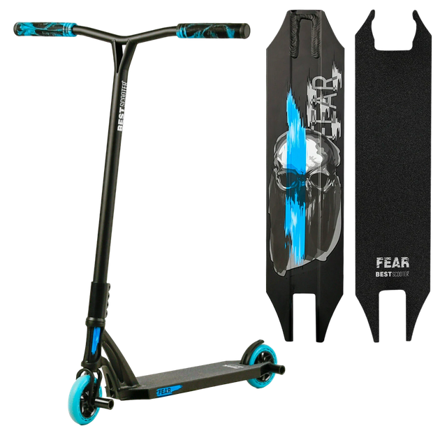 Самокат трюковый двухколесный с алюминиевыми пегами Best Scooter FEAR Черный с голубым - Фото 1 Самокат трюковый двухколесный с алюминиевыми пегами Best Scooter FEAR Черный с голубым - изображение 1
