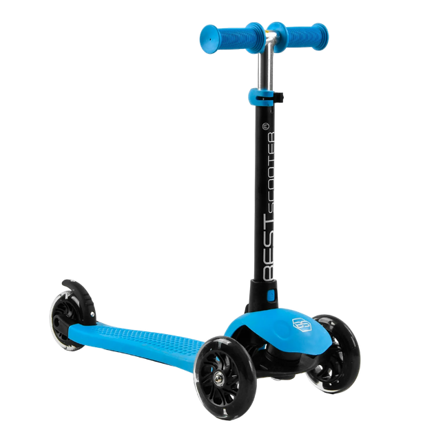 Трехколесный самокат со светящимися колесами и родительской ручкой Best Scooter Голубой - изображение 3