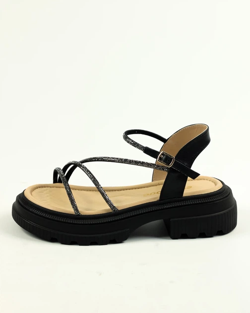 Босоножки со стразами Evromoda 36811440 черные кожа 39 - изображение 3