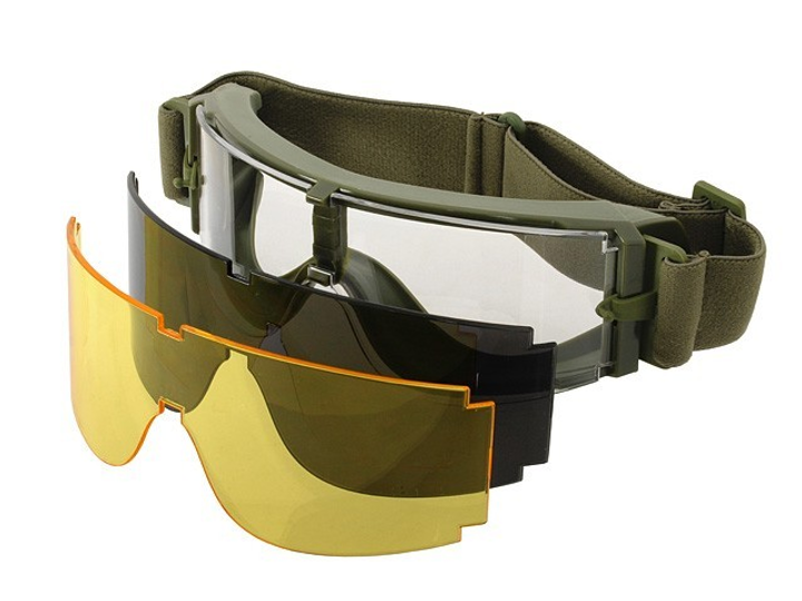 Тактичні окуляри панорамні вентильовані (набір із 3 лінз) оливкові - зображення 1