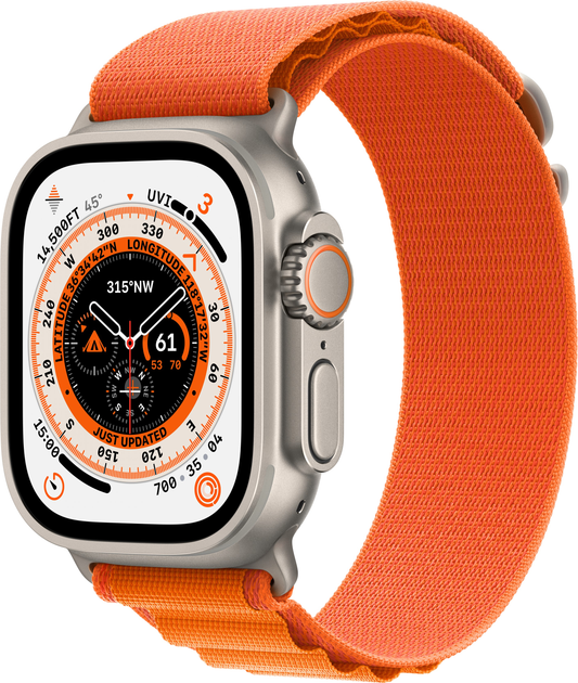 Smartwatch Apple Watch Ultra GPS + Cellular 49mm Titanium Case with Orange Alpine Loop (Large) (MQFL3) - obraz 1