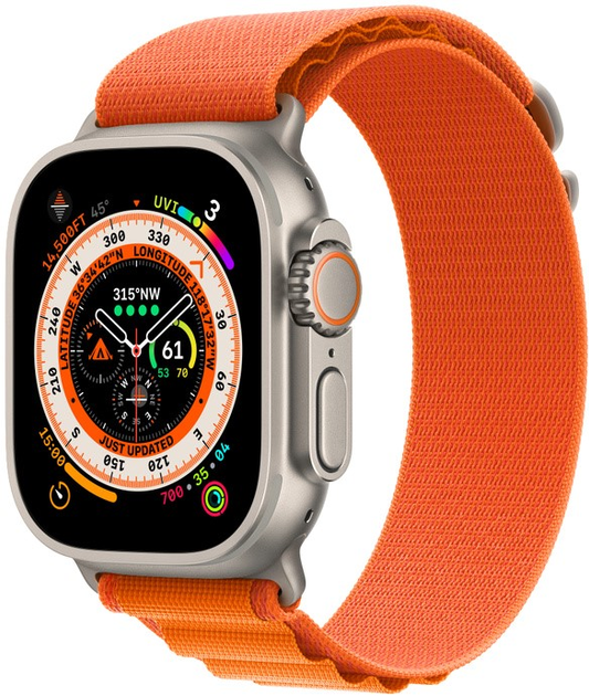 Smartwatch Apple Watch Ultra GPS + Cellular 49mm Titanium Case with Orange Alpine Loop (Large) (MQFL3) - obraz 2