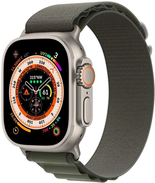 Smartwatch Apple Watch Ultra GPS + Cellular 49mm Titanium Case with Green Alpine Loop - Medium (MQFN3) - obraz 2