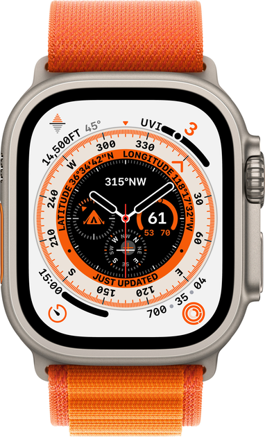 Smartwatch Apple Watch Ultra GPS + Cellular 49mm Titanium Case with Orange Alpine Loop - Medium (MQFL3) - obraz 3