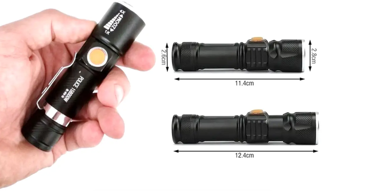 Акумуляторний ліхтар LED металевий кишеньковий ліхтарик Bl-616/4246 (заряджається від USB) Black - зображення 7