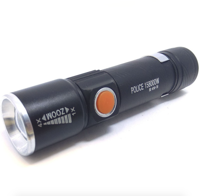 Акумуляторний ліхтар LED металевий кишеньковий ліхтарик Bl-616/4246 (заряджається від USB) Black - зображення 10