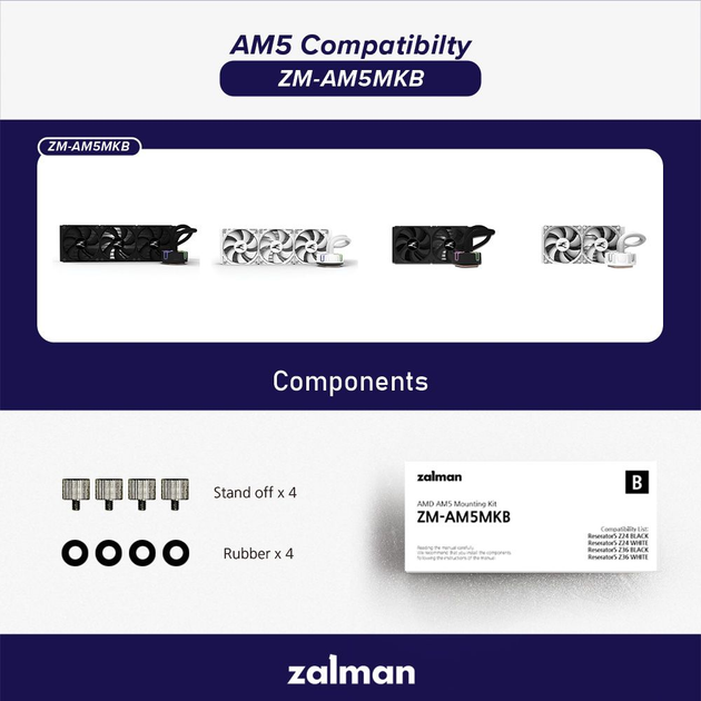 Кріплення для AMD AM5 Zalman ZM-AM5MKB, RESERATOR5Z24BLACK/WHITE, RESERATOR5Z36BLACK/WHITE - изображение 2