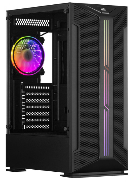 Корпус 2E GAMING HUNTER (GH1) MidT,2xUSB2.0,1xUSB3.0,1x120ммARGB,стекло (бічна панель),без БЖ,чорний - зображення 1