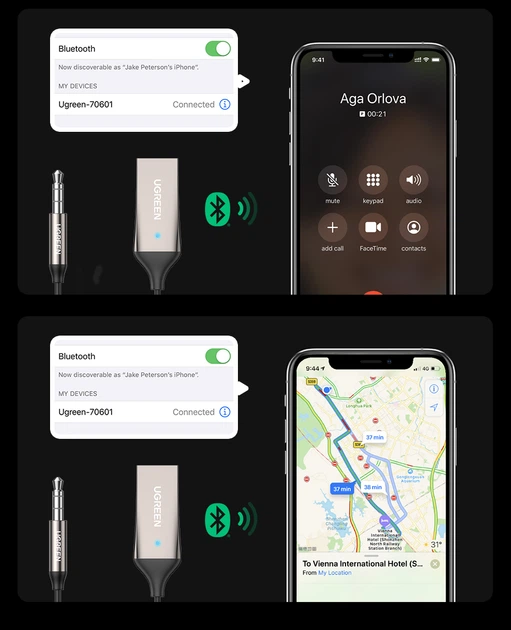 Bluetooth-ресивер Ugreen CM309 Bluetooth Car Receiver Aux with Mic Space Gray (UGR-70601) - Фото 6 Bluetooth-ресивер Ugreen CM309 Bluetooth Car Receiver Aux with Mic Space Gray (UGR-70601) - изображение 6