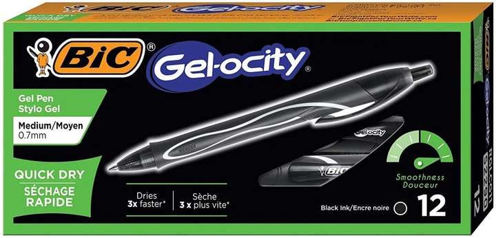 Набір гелевих ручок BIC Gel-Ocity Quick Dry, Чорний 0.7 мм 12 шт автоматичні (RGLCG11-BLK) (B01MSBOBM7) - Фото 6 Набір гелевих ручок BIC Gel-Ocity Quick Dry, Чорний 0.7 мм 12 шт автоматичні (RGLCG11-BLK) (B01MSBOBM7) - зображення 6