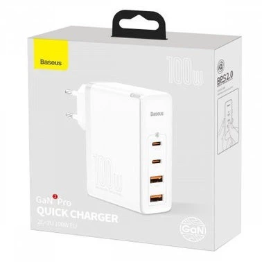 Зарядний Пристрій Baseus GaN2 Pro Quick Charger 2USB / 2Type-C / QC 4.0 + PD 3.0 100W / 5A + Кабель Type-C to Typc-C 100W / 5A / 1M (CCGAN2P-L02) White - Фото 2 Зарядний Пристрій Baseus GaN2 Pro Quick Charger 2USB / 2Type-C / QC 4.0 + PD 3.0 100W / 5A + Кабель Type-C to Typc-C 100W / 5A / 1M (CCGAN2P-L02) White - зображення 2