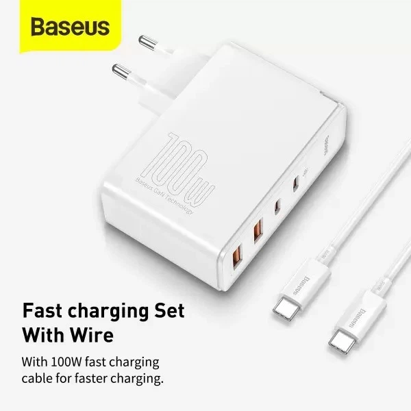 Зарядний Пристрій Baseus GaN2 Pro Quick Charger 2USB / 2Type-C / QC 4.0 + PD 3.0 100W / 5A + Кабель Type-C to Typc-C 100W / 5A / 1M (CCGAN2P-L02) White - Фото 10 Зарядний Пристрій Baseus GaN2 Pro Quick Charger 2USB / 2Type-C / QC 4.0 + PD 3.0 100W / 5A + Кабель Type-C to Typc-C 100W / 5A / 1M (CCGAN2P-L02) White - зображення 10