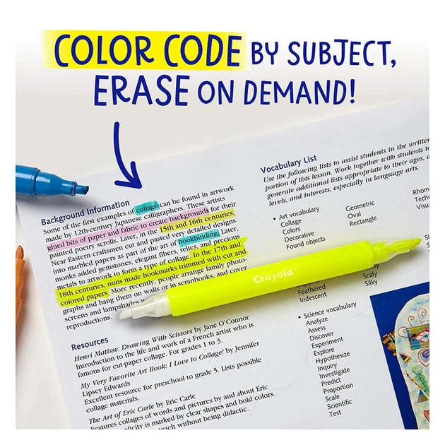 Набір текстових маркерів які стираються Crayola Take Note Erasable Highlighters 6 шт (58-6504) - изображение 5