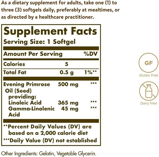 Олія вечірньої примули Solgar, Evening Primrose Oil, 500 мг, 90 капсул - зображення 3