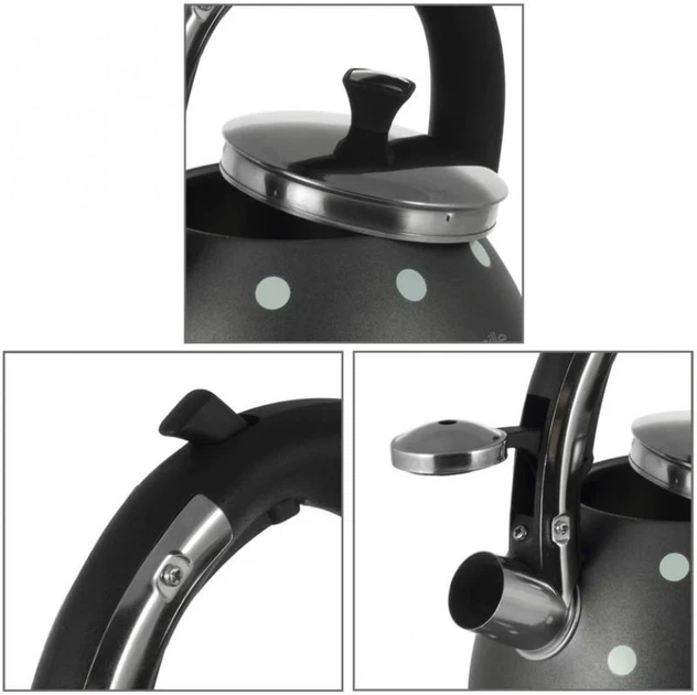 Чайник Kamille Whistling Kettle Black 2.5л из нержавеющей стали со свистком (черный в горох) KM-1099-BL - Фото 2 Чайник Kamille Whistling Kettle Black 2.5л из нержавеющей стали со свистком (черный в горох) KM-1099-BL - изображение 2