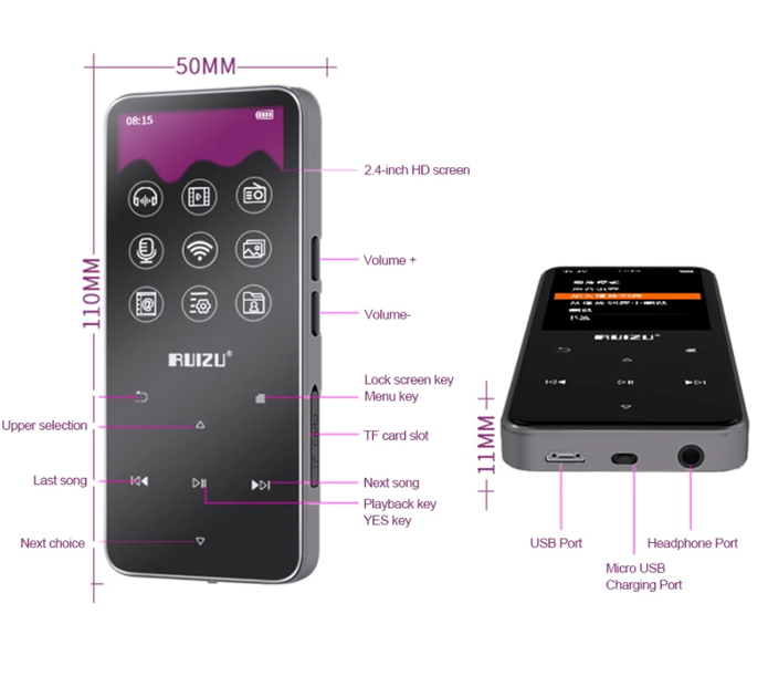 MP3 Плеер RuiZu D10 Max HI-FI 8Gb Bluetooth Original Черный - Фото 5 MP3 Плеер RuiZu D10 Max HI-FI 8Gb Bluetooth Original Черный - изображение 5