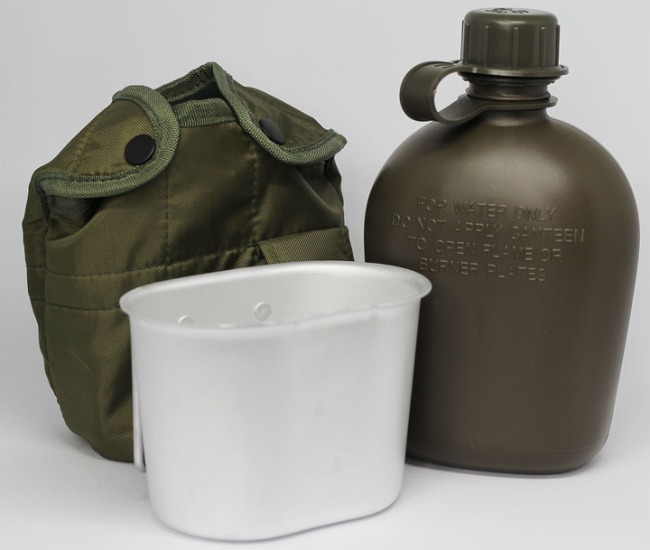Набор армейская фляга с котелком в чехле BexShop военная фляга 1 литр и котелок 650 мл Олива (flask-olive) - изображение 1