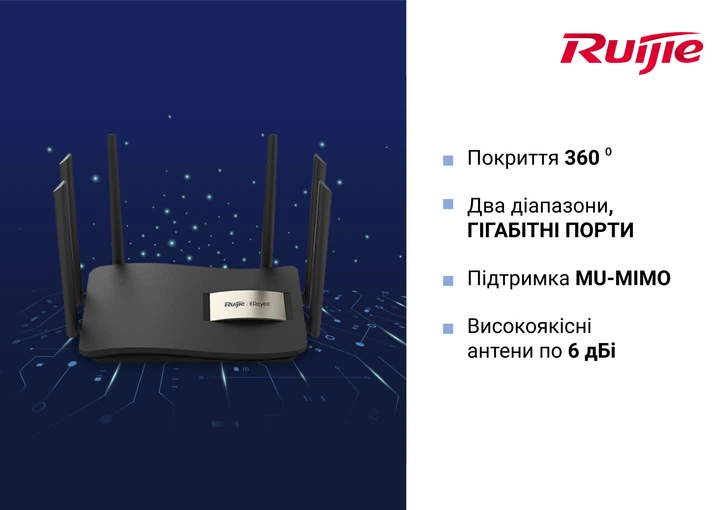 Бездротовий маршрутизатор Ruijie Reyee RG-EW1200G PRO (AC1300, 1xGE Wan, 3xGE LAN, MU-MIMO, Reyee MESH, 6 антен по 6dBi) - зображення 9