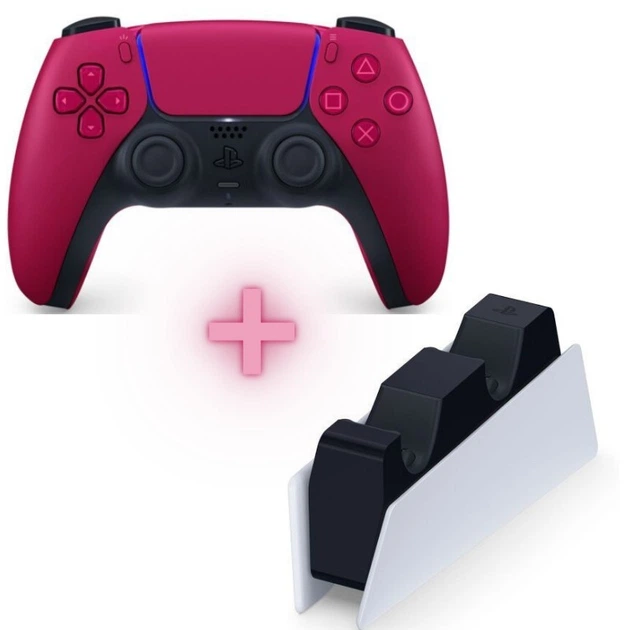 Комплект Геймпад Бездротовий Контролер Sony PlayStation (PS5) DualSense Cosmic Red + Зарядна станція Тримач для Геймпада Sony DualSense Charging Station - зображення 2