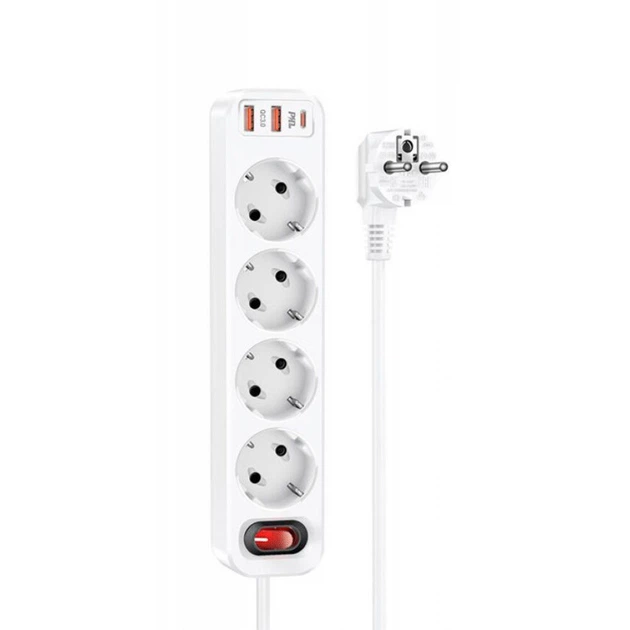 Мережевий фільтр з USB та Type-C-портами | Мережевий фільтр з USB-виходами для телефону | Hoco NS1 35511 - Фото 1 Мережевий фільтр з USB та Type-C-портами | Мережевий фільтр з USB-виходами для телефону | Hoco NS1 35511 - зображення 1