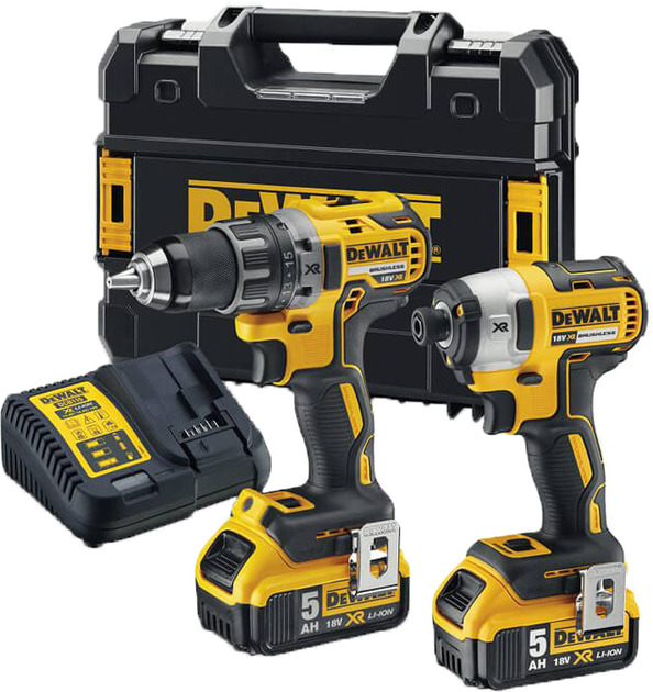 DeWalt 18V XR Li-lon bezszczotkowy zestaw 2 narzędzi, 5 Ah, 6,61 kg, walizka, 2 akumulatory i ładowarka (DCK268P2T) - obraz 1