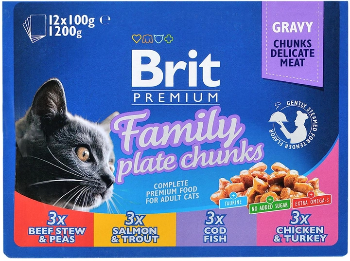 Вологий корм для кішок BRIT Premium Мікс смаків 12х100г (8595602506255) (RU) - зображення 1