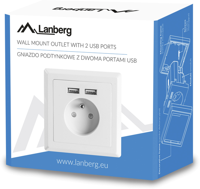 Socket Lanberg French Socket 2 Port USB 2.1A biały (AC-WS01-USB2-E) - obraz 6