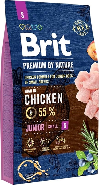 Sucha karma dla szczeniąt małych ras BRIT Premium Junior S z kurczakiem 8 kg (8595602526246) - obraz 1