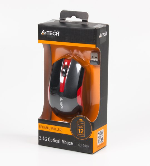 Миша A4 Tech G3-200N Wireless Black/Red (4711421929585) - зображення 5