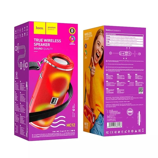 Портативная Bluetooth колонка Hoco Sports BT speaker HC12 IPX4 BT5.0 USB/AUX/TF/FM 2h red - изображение 2