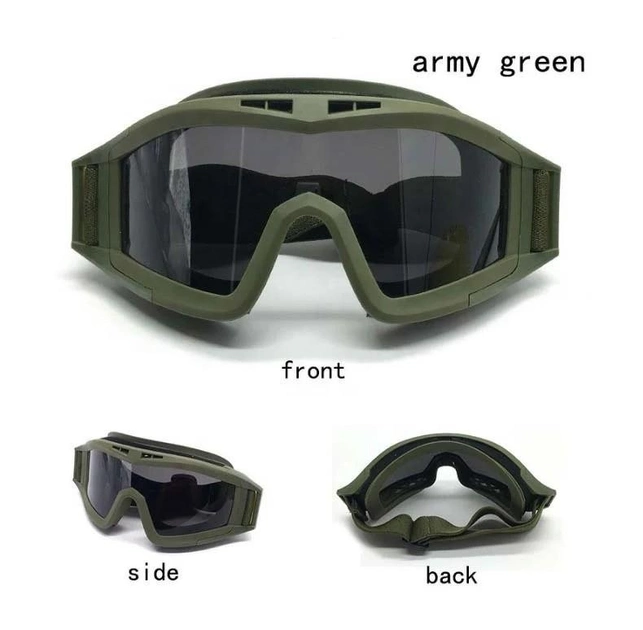 Тактическая защитная маска для глаз, защитные очки 3 сменных линзи и чехол Army Green - изображение 2