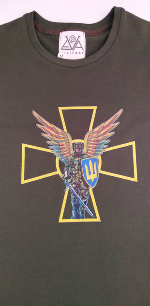 Футболка тактична Eva Military з принтом "Крест ЗСУ" колір хакі розмір М - зображення 2