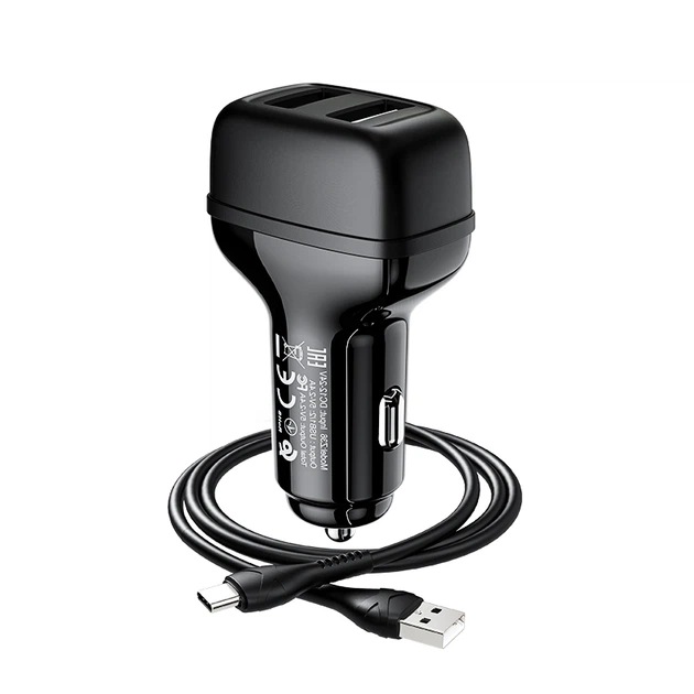 Автомобільний зарядний пристрій HOCO Z36 Leader dual port car charger set(Type-C) Black (6931474727770) - изображение 5