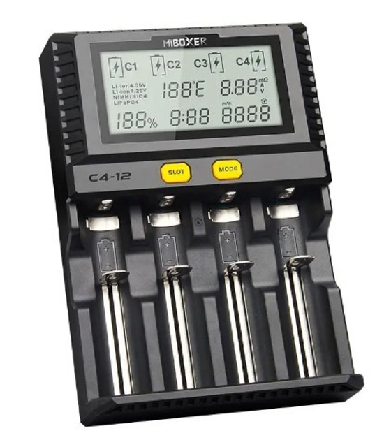 Зарядное устройство для аккумуляторов Miboxer C4-12 LCD 4 слота (18650 ...