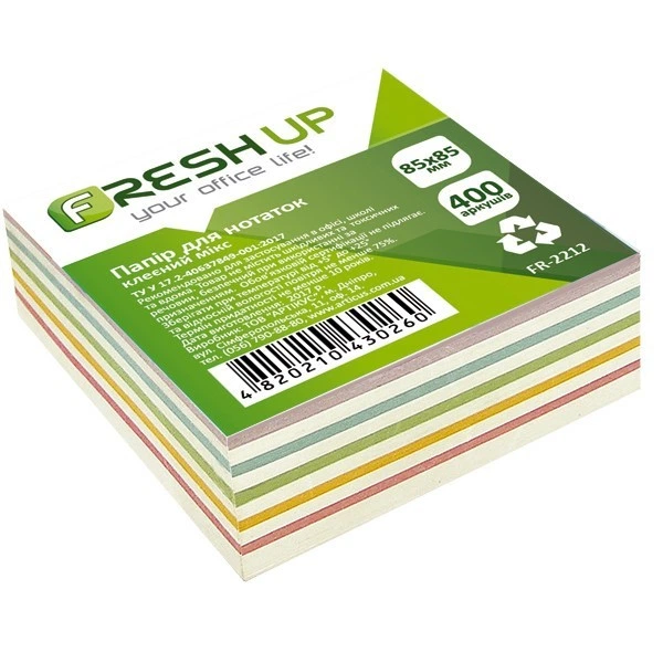 Блок паперу для нотаток Fresh Up 85х85мм, 400 листів, склеєний, мікс кольорів, FR-2212 - Фото 1 Блок паперу для нотаток Fresh Up 85х85мм, 400 листів, склеєний, мікс кольорів, FR-2212 - зображення 1