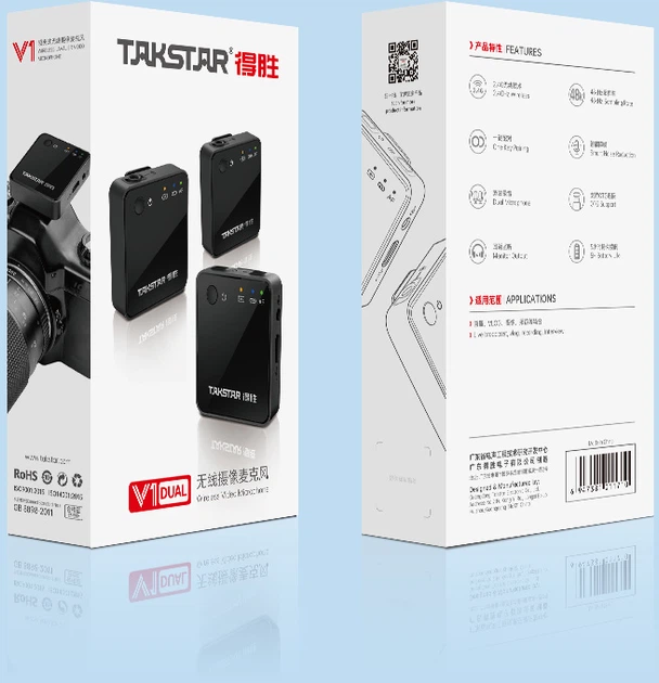 Двойной беспроводной петличный видео микрофон Takstar V1 для Apple (90403011) - Фото 6 Двойной беспроводной петличный видео микрофон Takstar V1 для Apple (90403011) - изображение 6