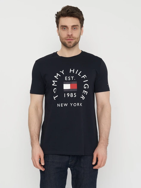 Футболка хлопковая длинная мужская Tommy Hilfiger 11032.2 S Темно-синяя - Фото 1 Футболка хлопковая длинная мужская Tommy Hilfiger 11032.2 S Темно-синяя - изображение 1