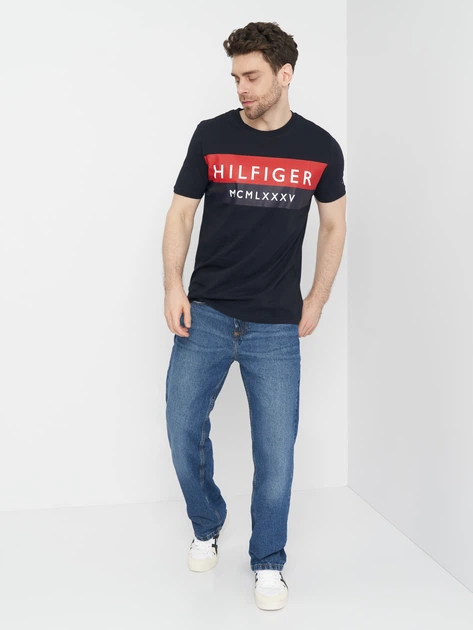Футболка хлопковая длинная мужская Tommy Hilfiger 11041.2 S Темно-синяя - Фото 3 Футболка хлопковая длинная мужская Tommy Hilfiger 11041.2 S Темно-синяя - изображение 3