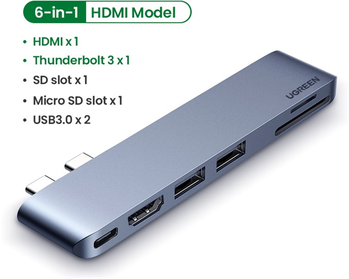 Usb Ugreen Cm Dual Usb C To Hdmi Xusb A Tf Sd Usb C Female Converter Space Gray Ugr