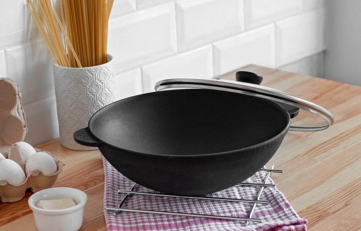 Сковорідка з кришкою Brizoll WOK чавунна 28 см (W28-6) - изображение 2