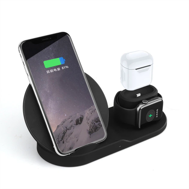 Станция Беспроводной зарядки 3 в 1 для телефона Часов и наушников Qi Dock Station N30 черная - изображение 2