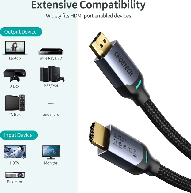 Кабель CHOETECH HDMI V.2.1, 2 м (XHH01-BK) - Фото 5 Кабель CHOETECH HDMI V.2.1, 2 м (XHH01-BK) - изображение 5