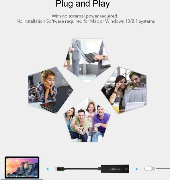 Адаптер CHOETECH с USB Type-C на Gigabit Ethernet (HUB-R01) - зображення 8